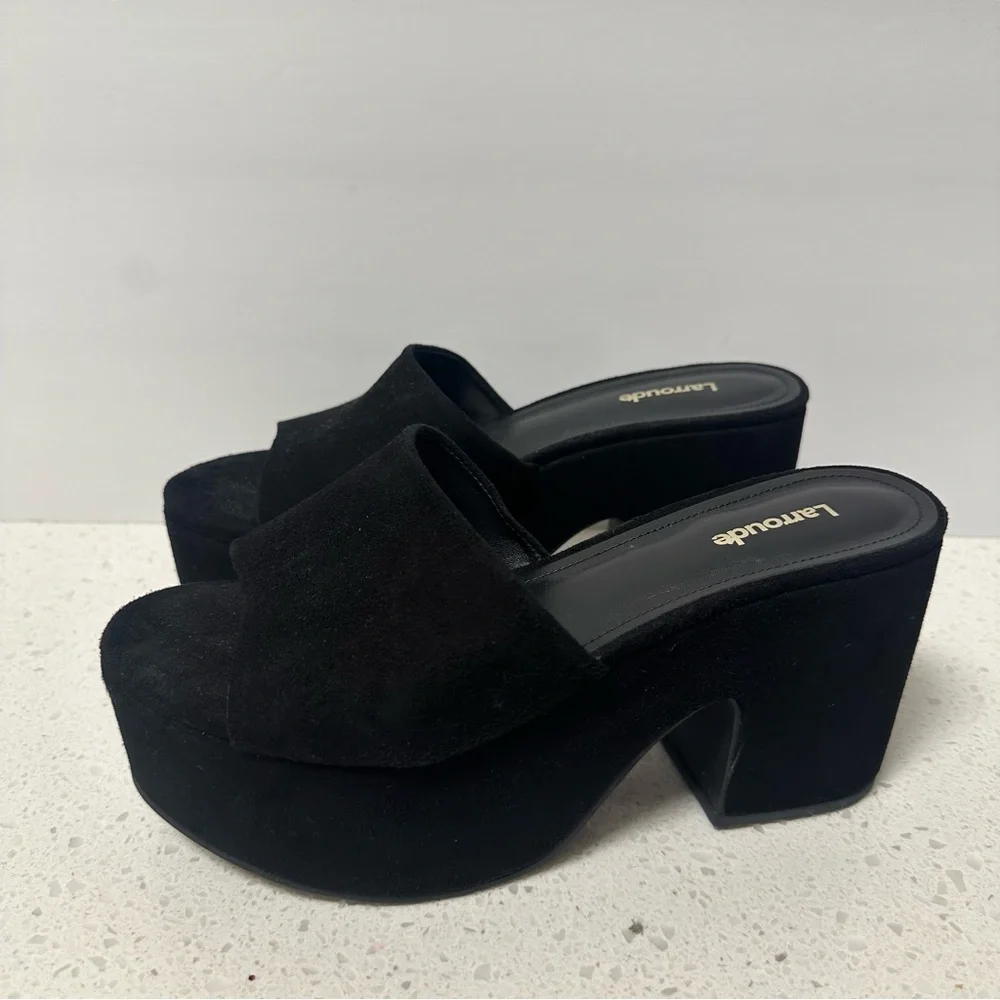 New! Larroudé Miso Suede Platform Mules 7 M Black Suede